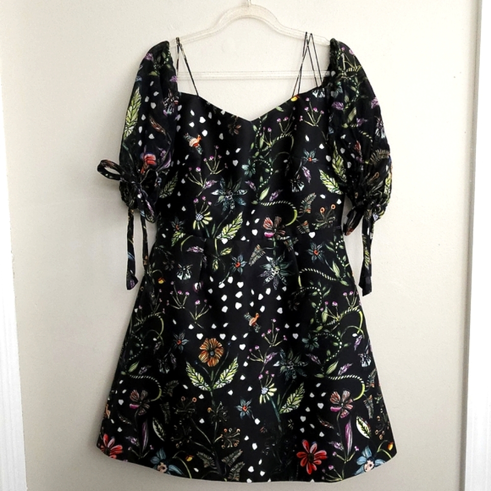 Cocoon Weekend 100% Silk Black Floral Mini Dress Size 2